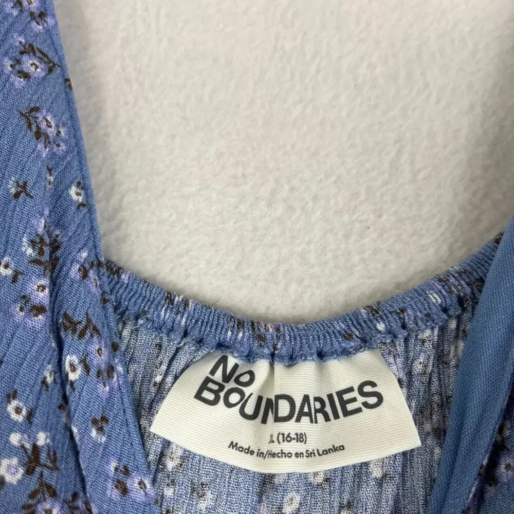 No Boundaries Blue Floral Maxi Dress Women's Size XL V-Neck Spaghetti Strap - Picture 4 of 10